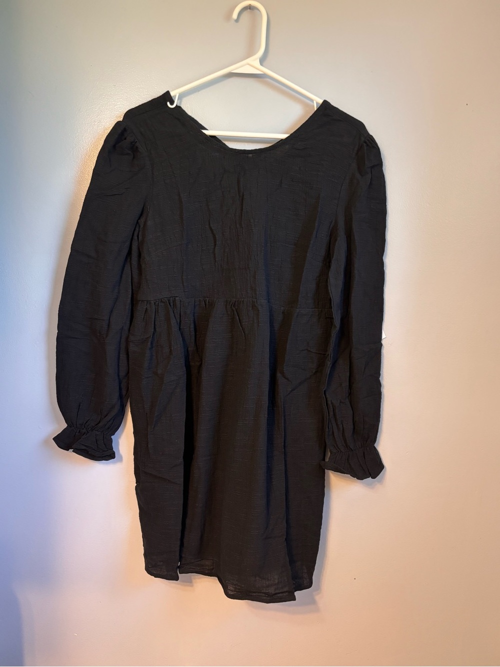 painted threads Black Textured Babydoll Mini Dress Tie Back. Sz S. NWT